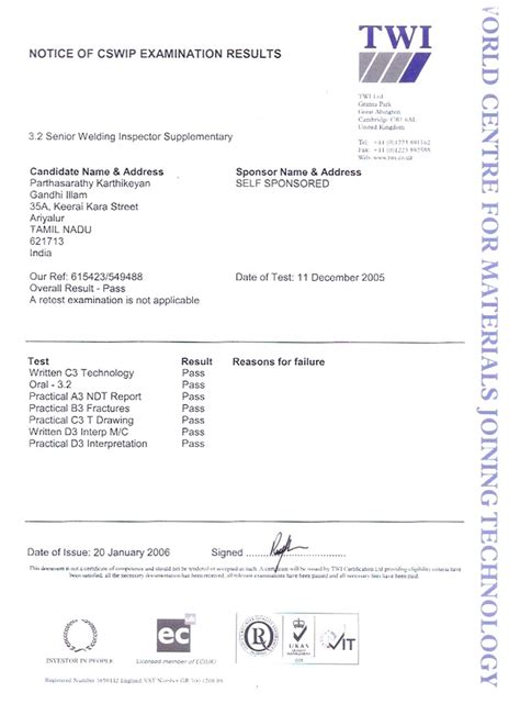 cswip exam results.